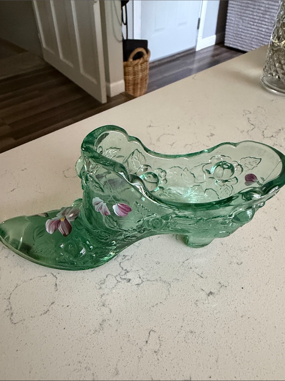 Green Glass Decorative Fenton Shoe